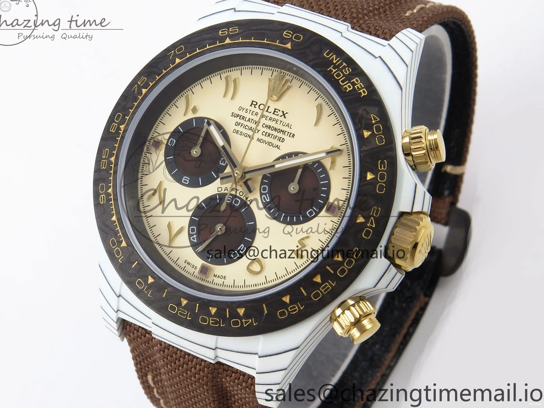 MiroTime 0118 Refined Daytona DIW “DESERT EAGLE”  White Carbon DIWF 1:1 Best Edition Cream Brown Dial on Brown Nylon Strap SH 1074